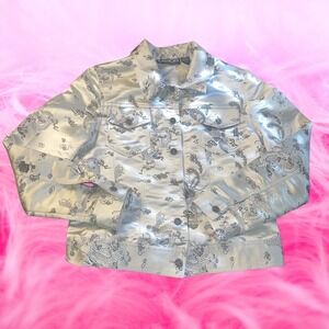 Y2K Style Silver Satin Dragon Satin Jacket | Asian Inspired | Size M